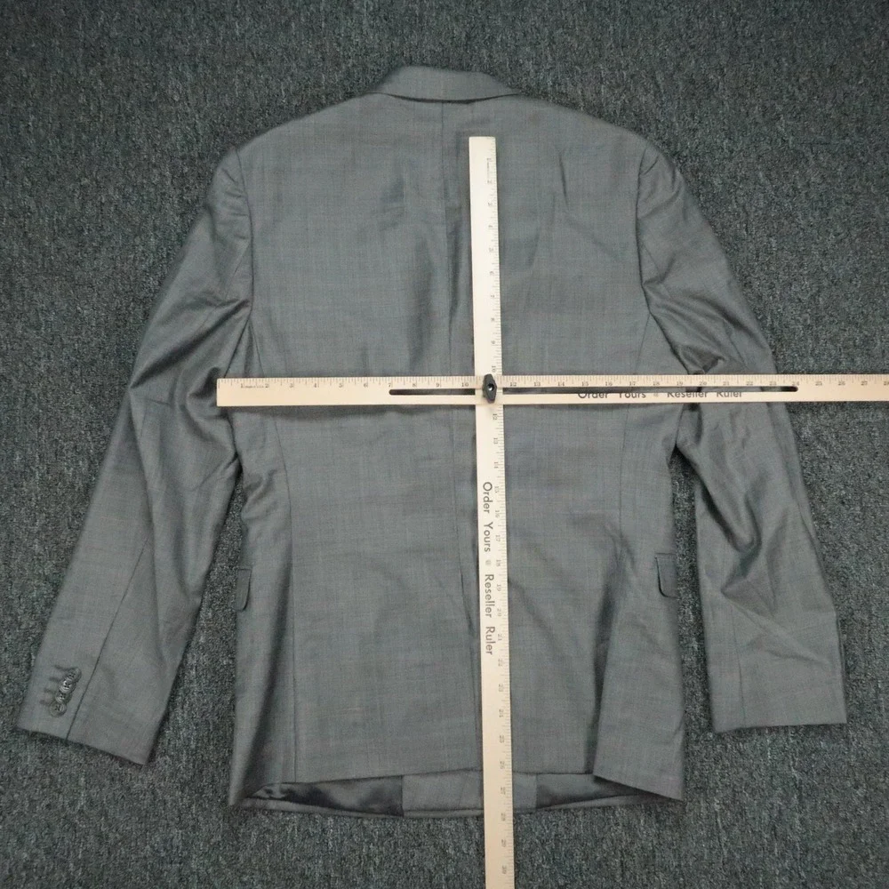 Express Blazer Mens 38R Gray Photographer Double Breasted Fitted Wool Sport Coat
